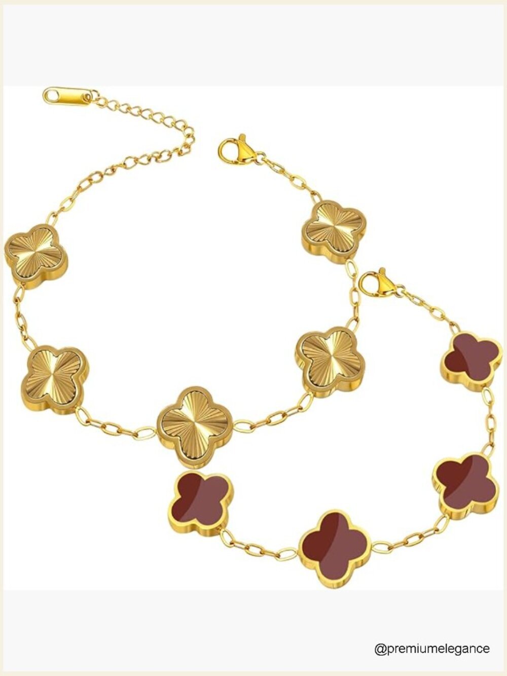 18K Gold Plated Clover Necklace Bracelet Earrings Set Hypoallergenic Stainless